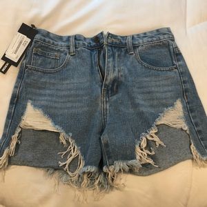 High-Waisted Denim Ripped Shorts